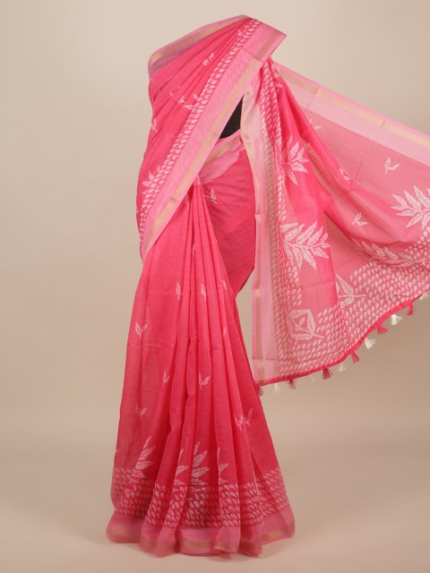 

Pothys Pink Printed Jute Silk Saree