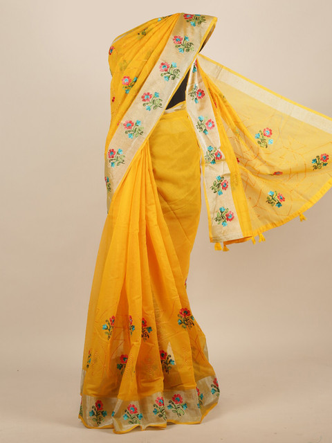 

Pothys Yellow Printed Jute Silk Saree