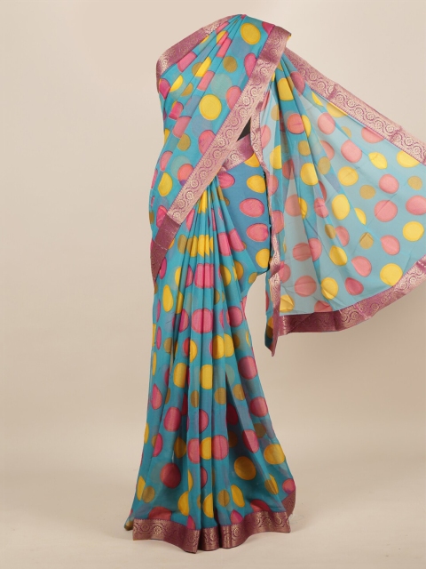 

Pothys Blue & Yellow Poly Chiffon Printed Saree