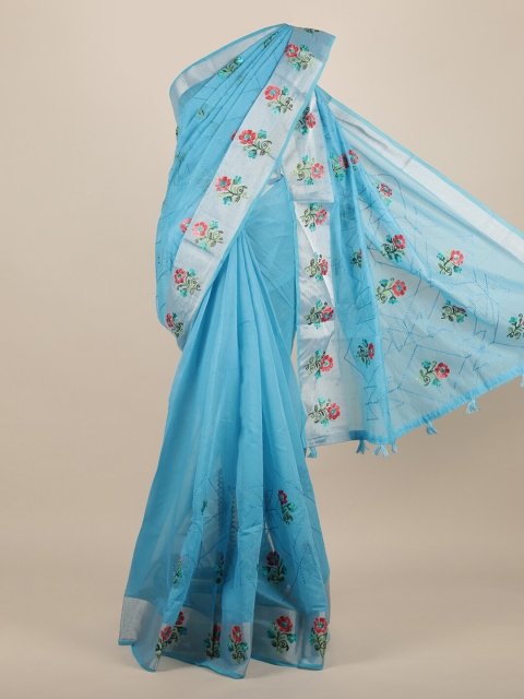 

Pothys Blue & Silver-Toned Jute Silk Embroidered Saree
