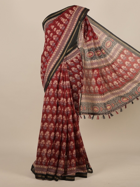 

Pothys Maroon & Beige Jute Silk Printed Saree
