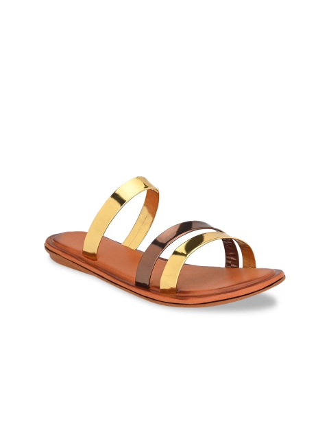 

Trendigo Women Golden Solid Open Toe Flats, Gold