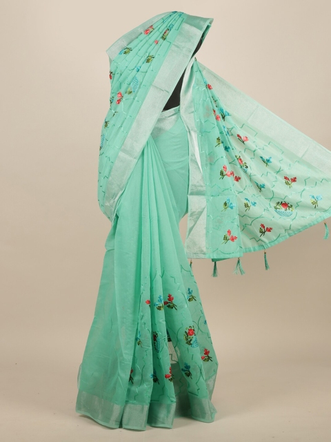 

Pothys Sea Green Embroidered Jute Silk Saree