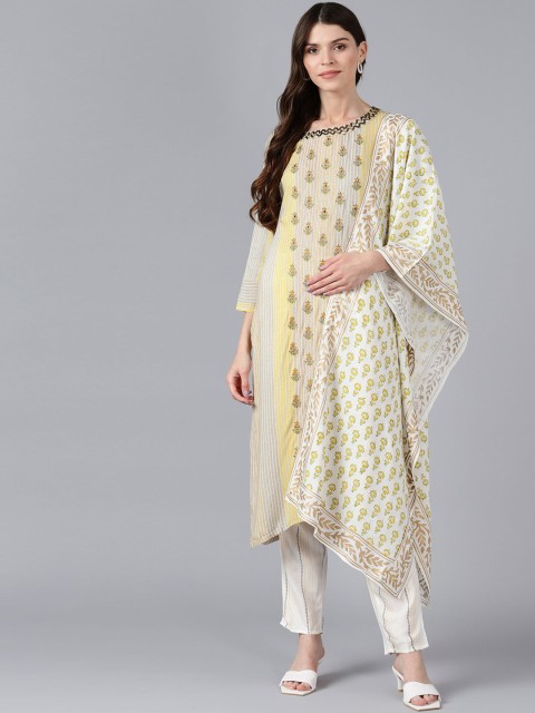 

Bani Women Yellow Printed Kurta with Trousers & Dupatta