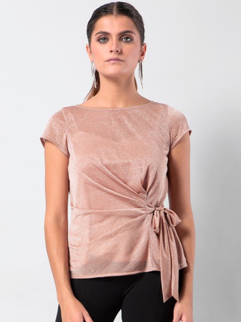 

FabAlley Pink Shimmer Side Tie Top