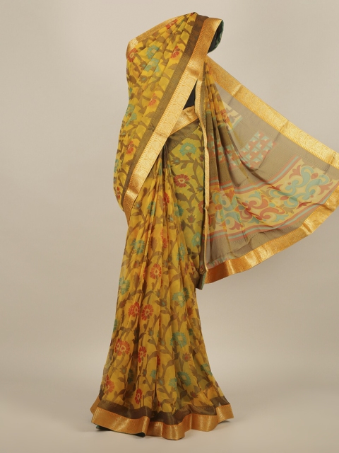 

Pothys Yellow & Brown Poly Chiffon Printed Saree