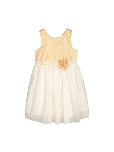 

Budding Bees Girls Cream-Coloured & White Colourblocked A-Line Dress