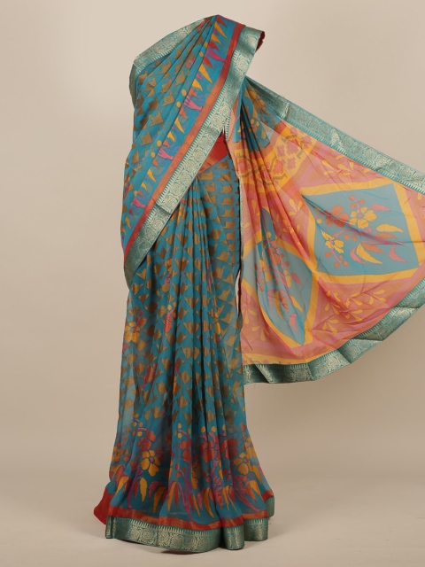 

Pothys Blue Printed Poly Chiffon Saree