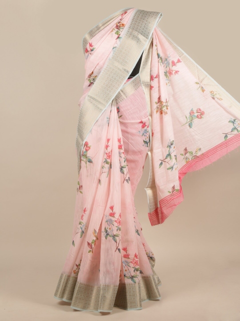 

Pothys Pink Printed Jute Silk Saree