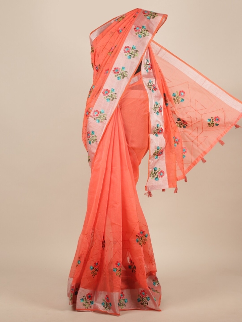 

Pothys Orange & Grey Jute Silk Printed Saree