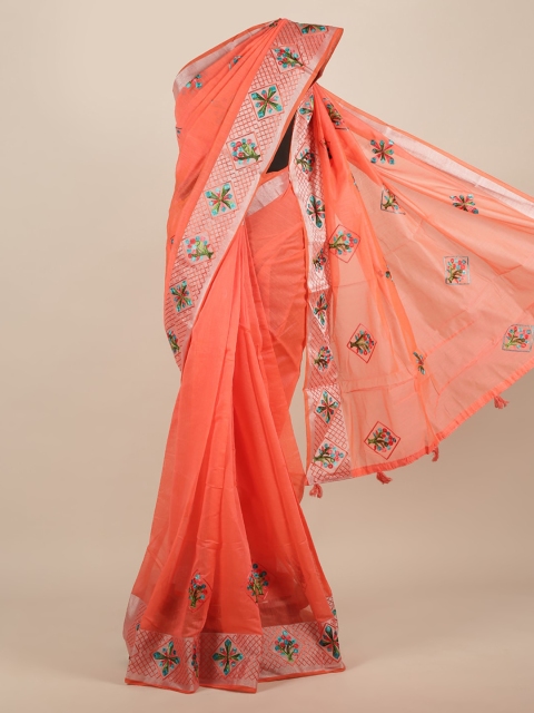 

Pothys Orange Embroidered Jute Silk Saree