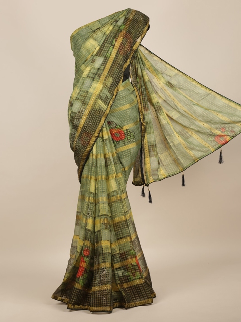 

Pothys Green & Yellow Poly Chiffon Printed Saree
