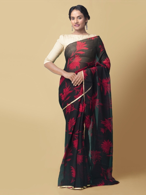 

Unnati Silks Black Floral Printed Pure Chiffon Saree