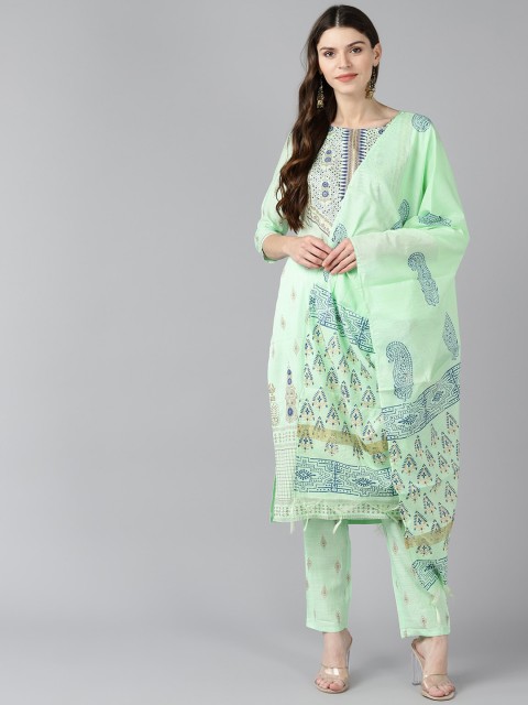 

Bani Women Women Green Printed Kurta with Trousers & Dupatta