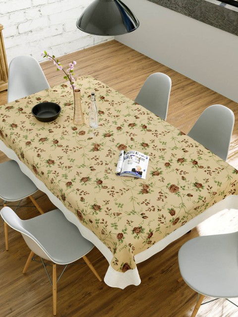 

Clasiko Unisex Beige & Brown Floral Printed Anti Slip 6 Seater Table Cover