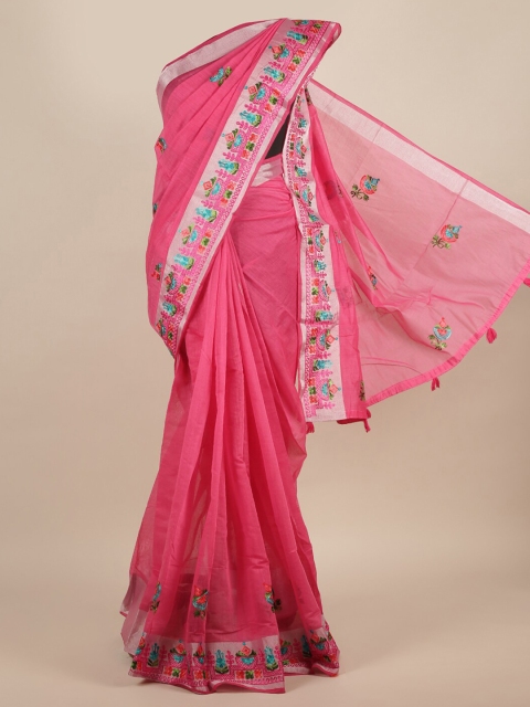

Pothys Pink Embroidered Jute Silk Saree