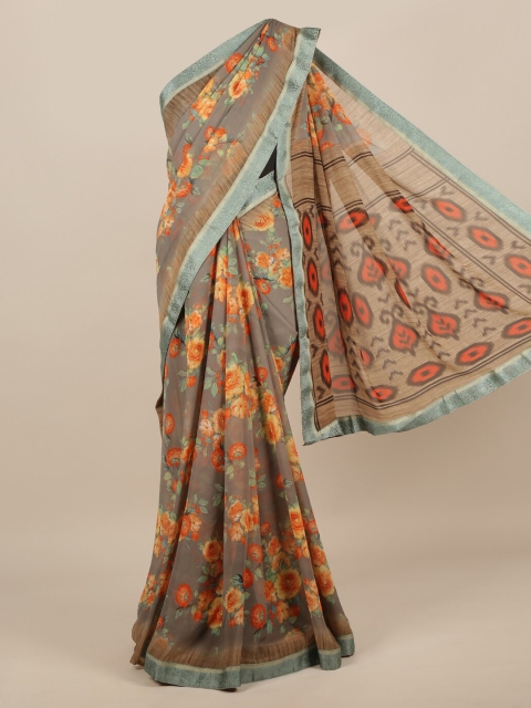 

Pothys Grey Printed Poly Chiffon Saree