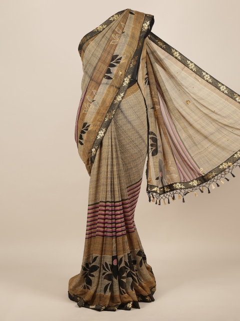 

Pothys Cream-Coloured Checked Poly Chiffon Saree