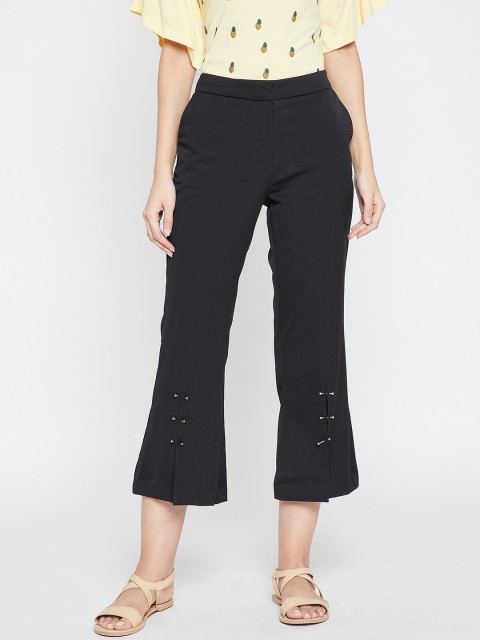 

Madame Women Black Tapered Fit Solid Regular Trousers