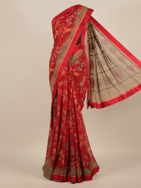 

Pothys Red Printed Poly Chiffon Saree