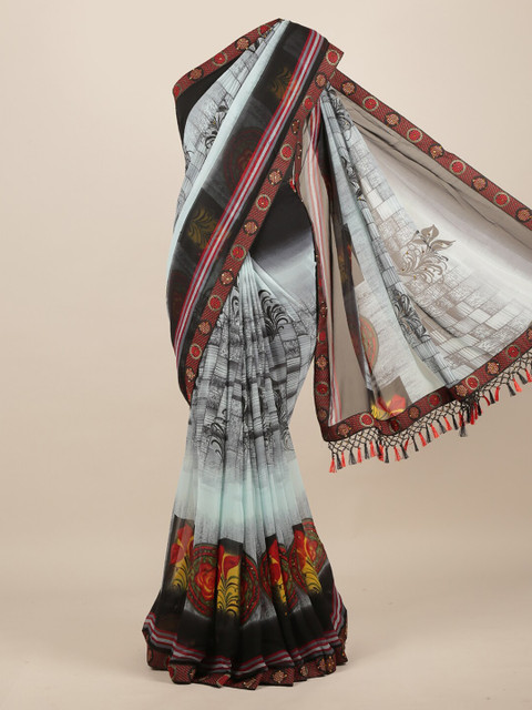 

Pothys Grey & Black Poly Chiffon Printed Saree