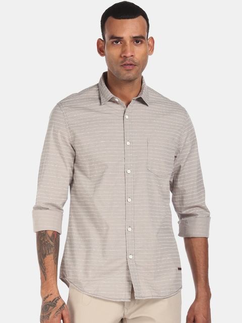 

Cherokee Men Taupe & White Striped Pure Cotton Shirt