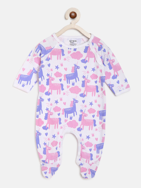 

berrytree Kids Purple & White Unicorn Printed Organic Cotton Sustainable Rompers