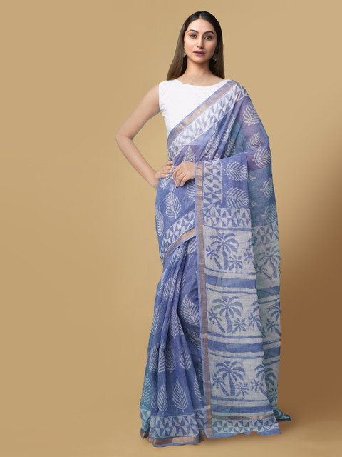 

Unnati Silks Violet & Off-White Pure Cotton Printed Dabu Handloom Saree