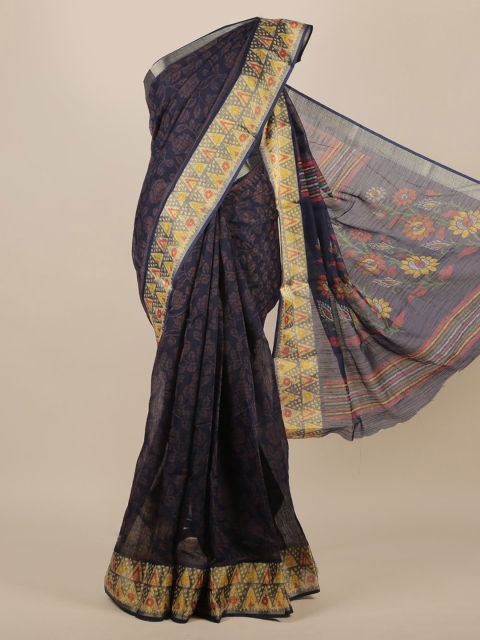 

Pothys Navy Blue Printed Jute Silk Saree