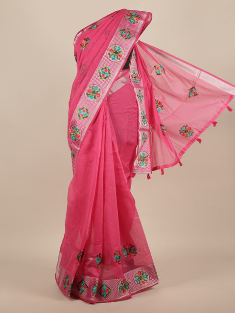 

Pothys Pink Solid Jute Silk Saree