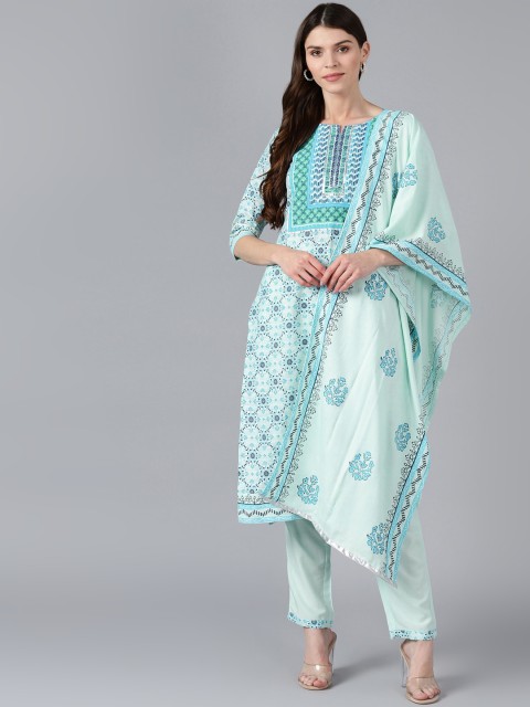 

Bani Women Women Sea Green Printed Kurta with Trousers & Dupatta