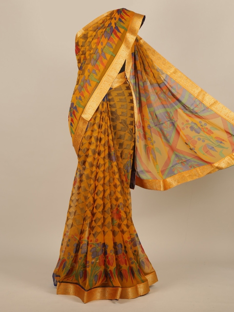 

Pothys Yellow Printed Poly Chiffon Saree