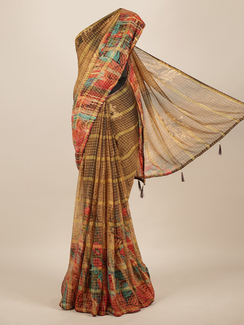 

Pothys Brown Printed Poly Chiffon Saree