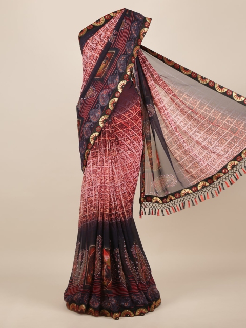 

Pothys Pink Printed Poly Chiffon Saree