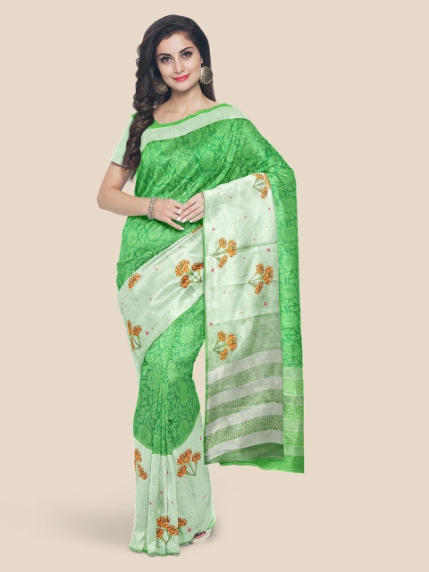 

Kalamandir Green Printed Cotton Blend Saree