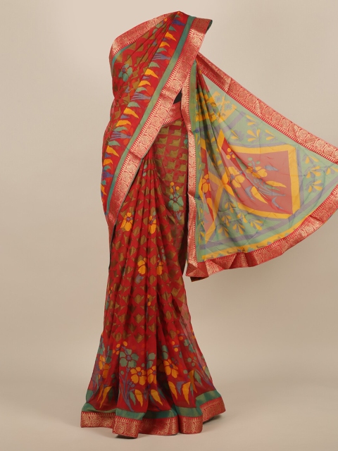 

Pothys Maroon & Yellow Poly Chiffon Woven Design Saree