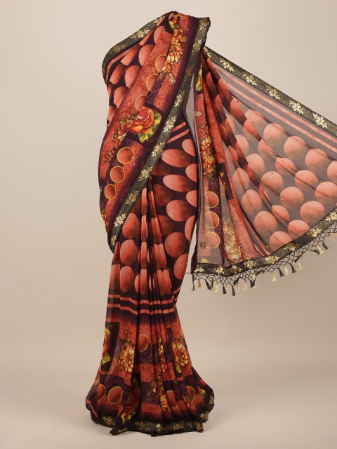 

Pothys Peach-Coloured & Purple Poly Chiffon Printed Saree