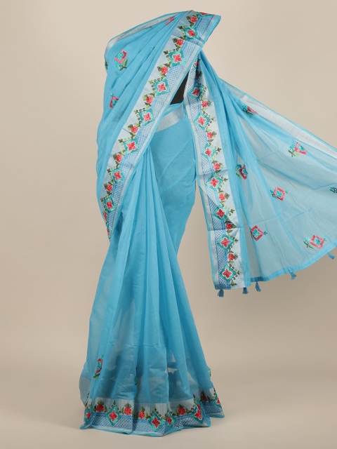 

Pothys Blue Solid Jute Silk Saree