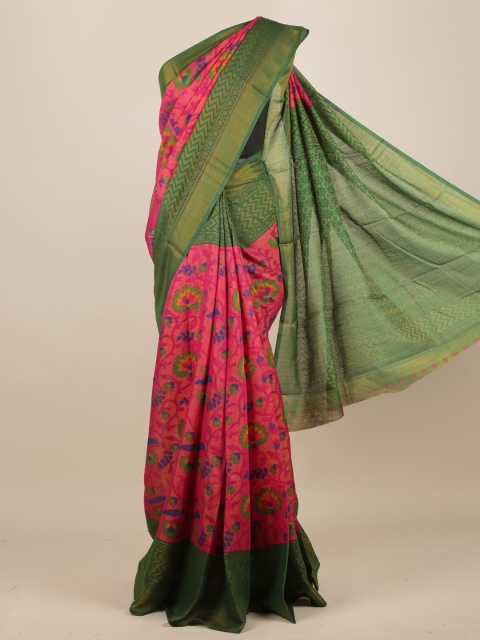 

Pothys Pink & Green Jute Silk Woven Design Saree