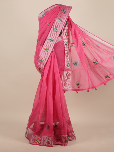 

Pothys Pink Embroidered Jute Silk Saree