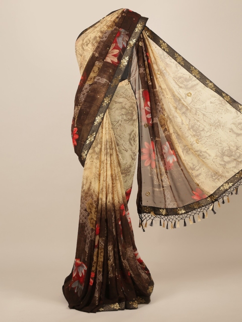 

Pothys Cream-Coloured Printed Poly Chiffon Saree