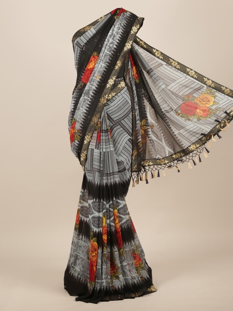 

Pothys Grey Printed Poly Chiffon Saree
