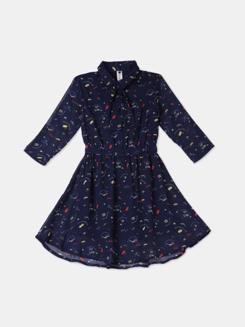 

Cherokee Girls Navy Blue Printed Fit and Flare Dress