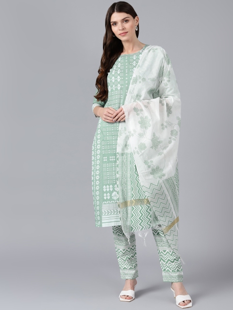

Bani Women Women Green Printed Kurta with Trousers & Dupatta