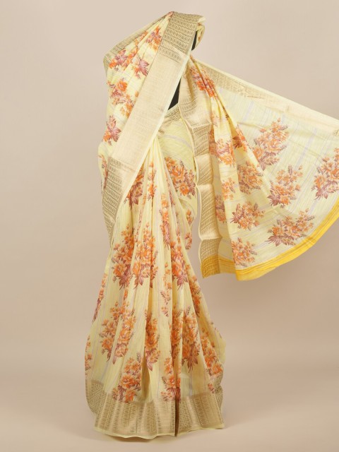 

Pothys Yellow Printed Jute Silk Saree