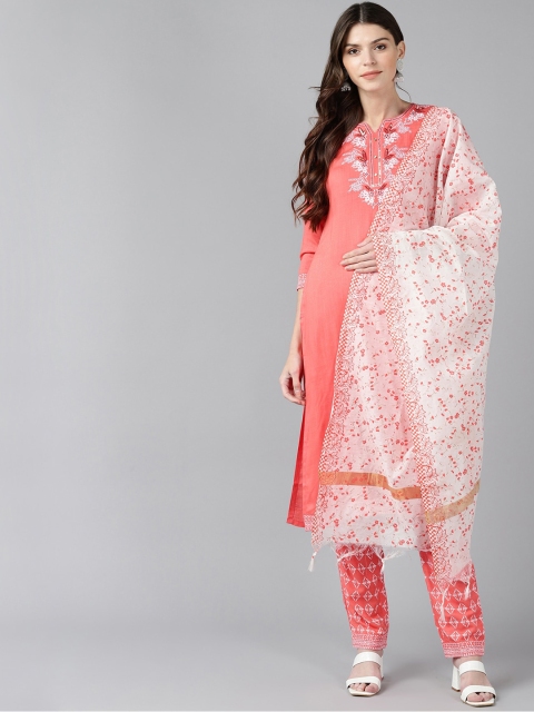 

Bani Women Women Peach-Coloured & White Yoke Design Kurta with Trousers & Dupatta