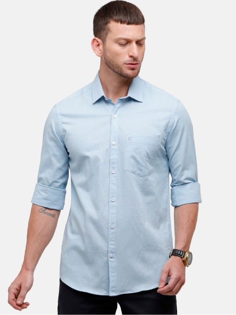 

CAVALLO by Linen Club Men Blue Cotton Linen Regular Fit Solid Casual Shirt