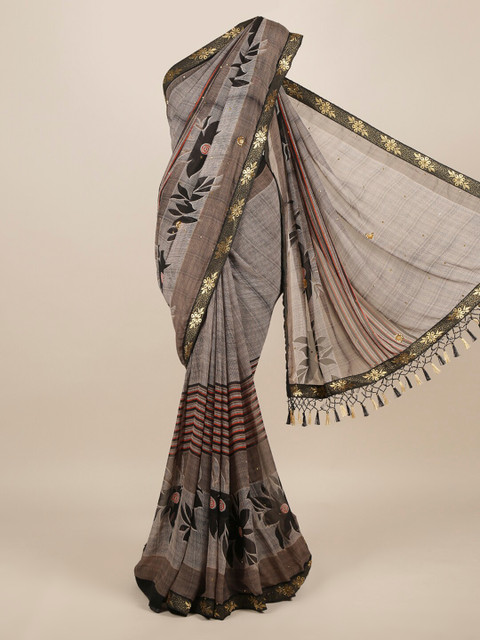 

Pothys Grey Solid Saree