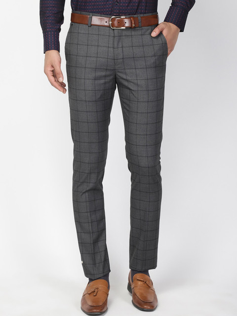 

Blackberrys Men Grey Regular Fit Checked Formal Trousers