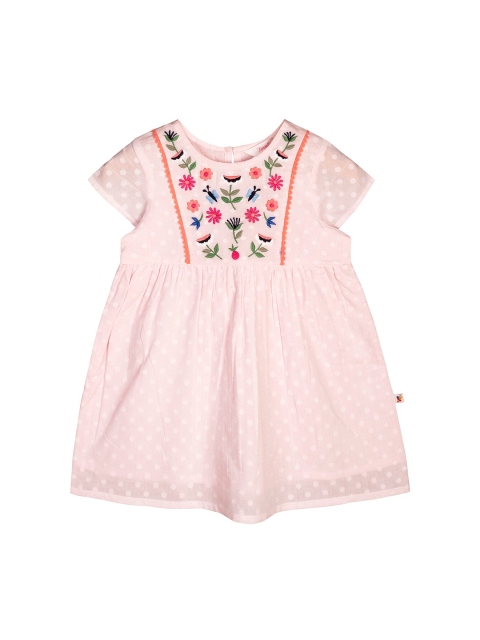 

Budding Bees Girls Pink Cotton Self Design A-Line Dress